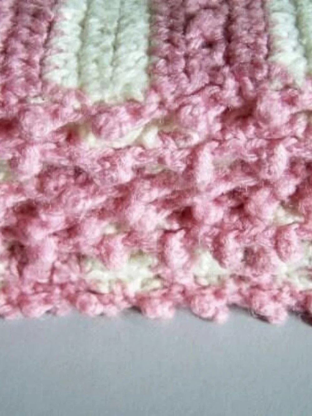 Crocheted Afghan: Pink & Cream Cable Stitch Blanket Throw (52 x 58